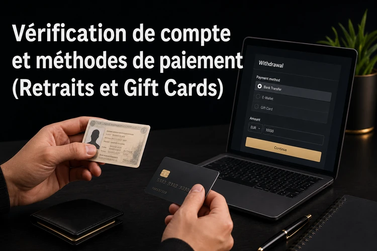 Vérification de compte et méthodes de paiement (Retraits et Gift Cards)